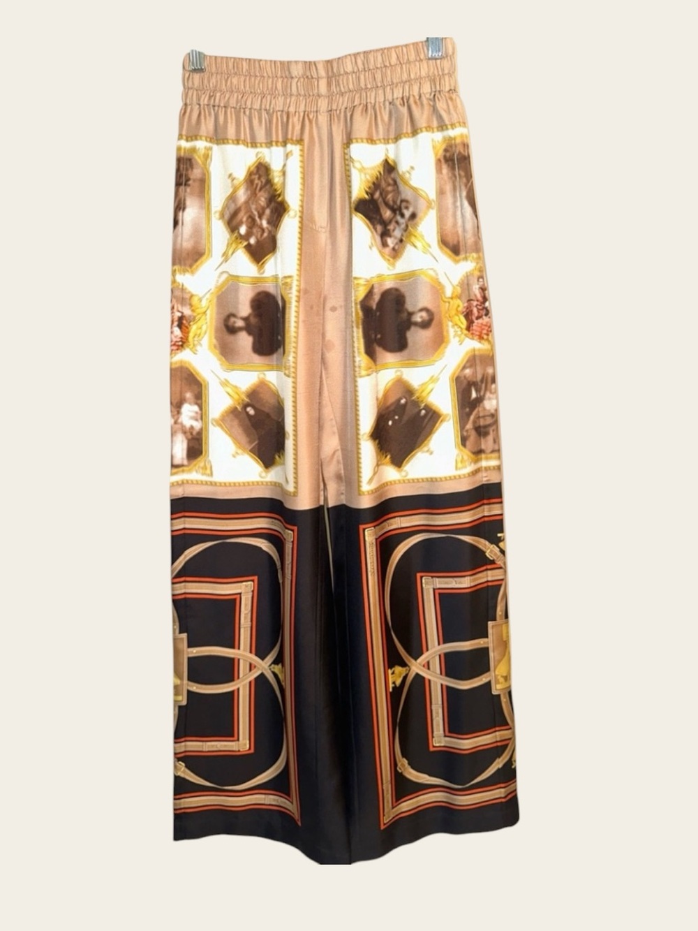 Burberry like new Women’s Beige and Black Printed Satin Wide-Leg Pant